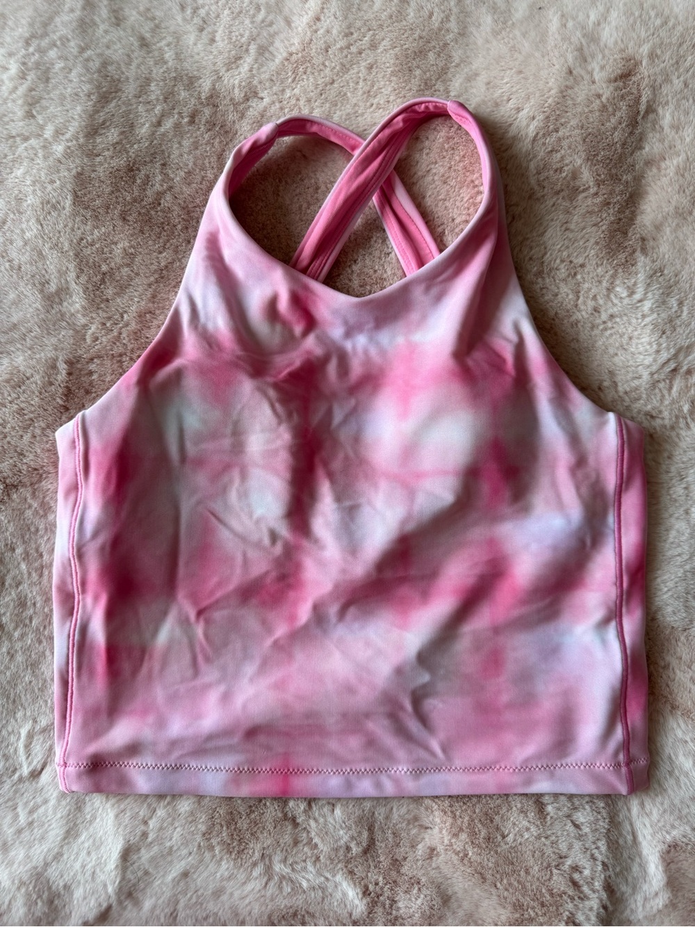 Athleta Girl High Neck Crop Bikini Top Pink Tye Die Girls Size 14 XL